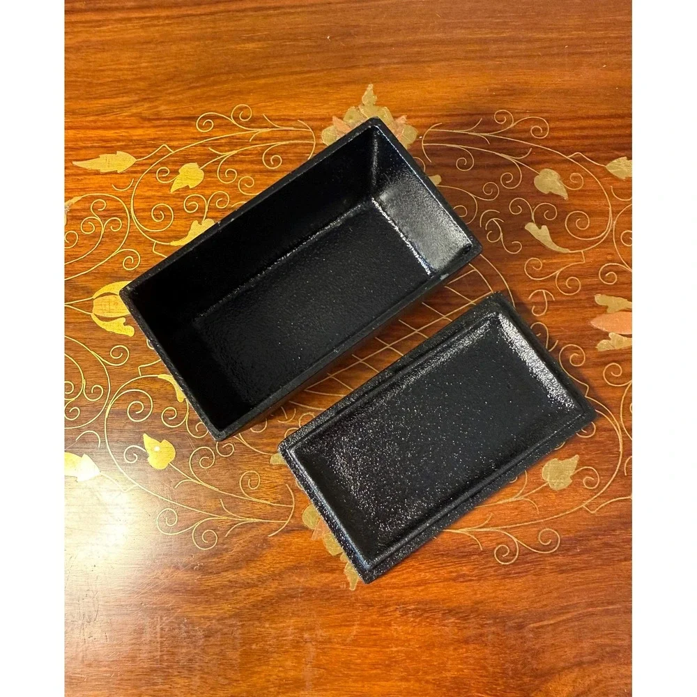Vintage Cast Iron Jewelry Box with Iris Relief Design